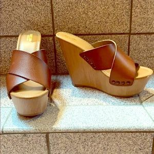 Brown boho platform wedge sandals